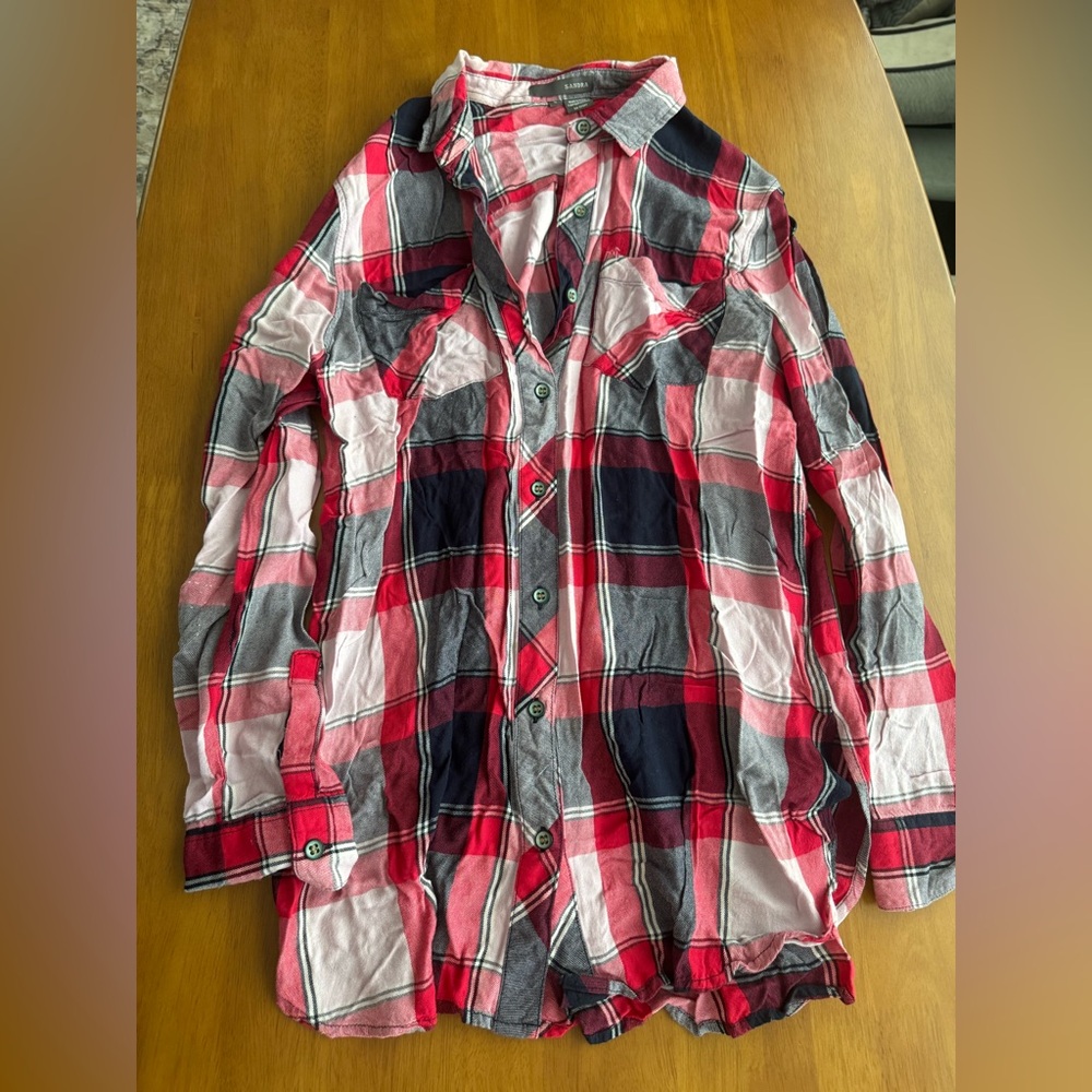 Plaid Button Down Shirt - Red, Black, White